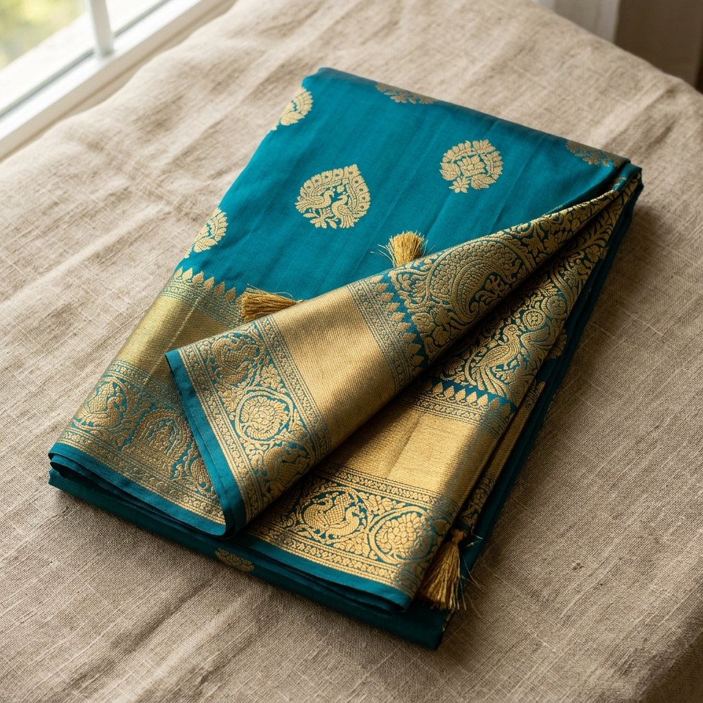 Peacock Teal Kanjeevaram Bridal Silk